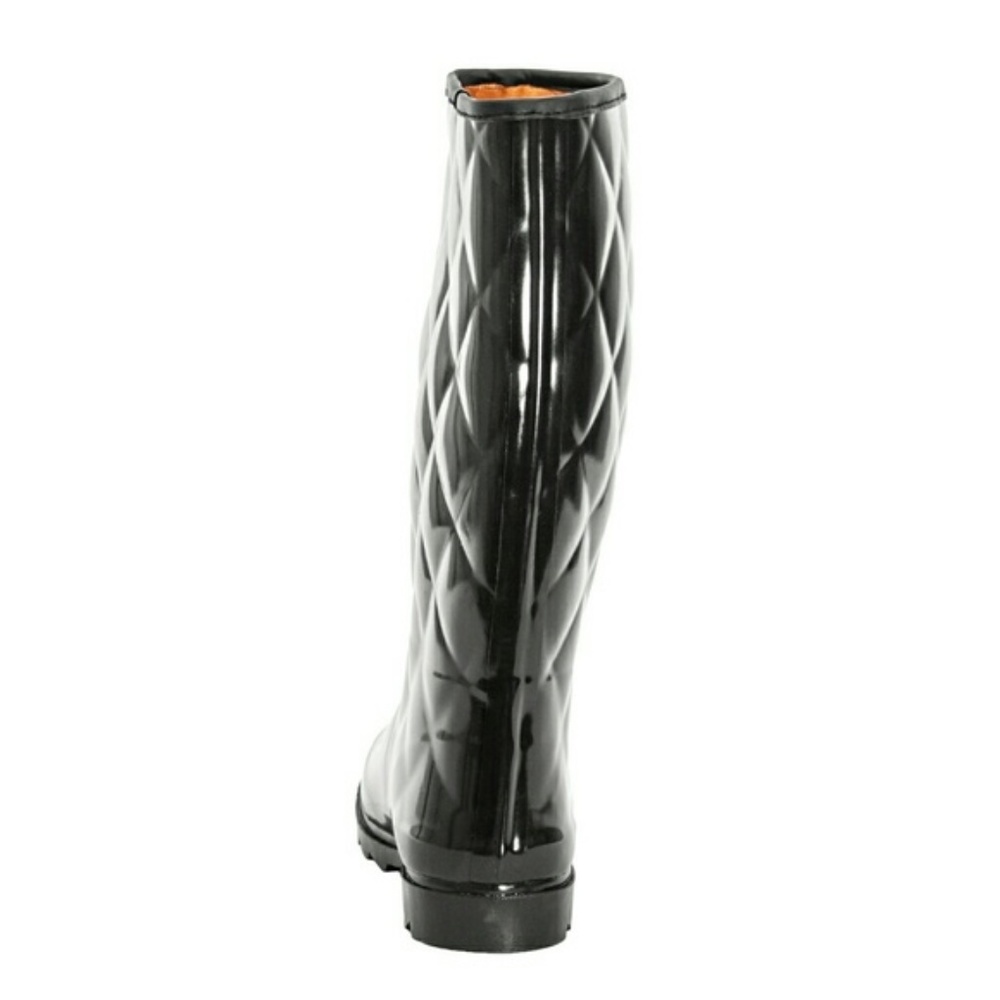 Women's Rainboots, Tall Quilted Waterproof Rain Boots, RB-1411, Black, Size 6 - Picture 2 of 4